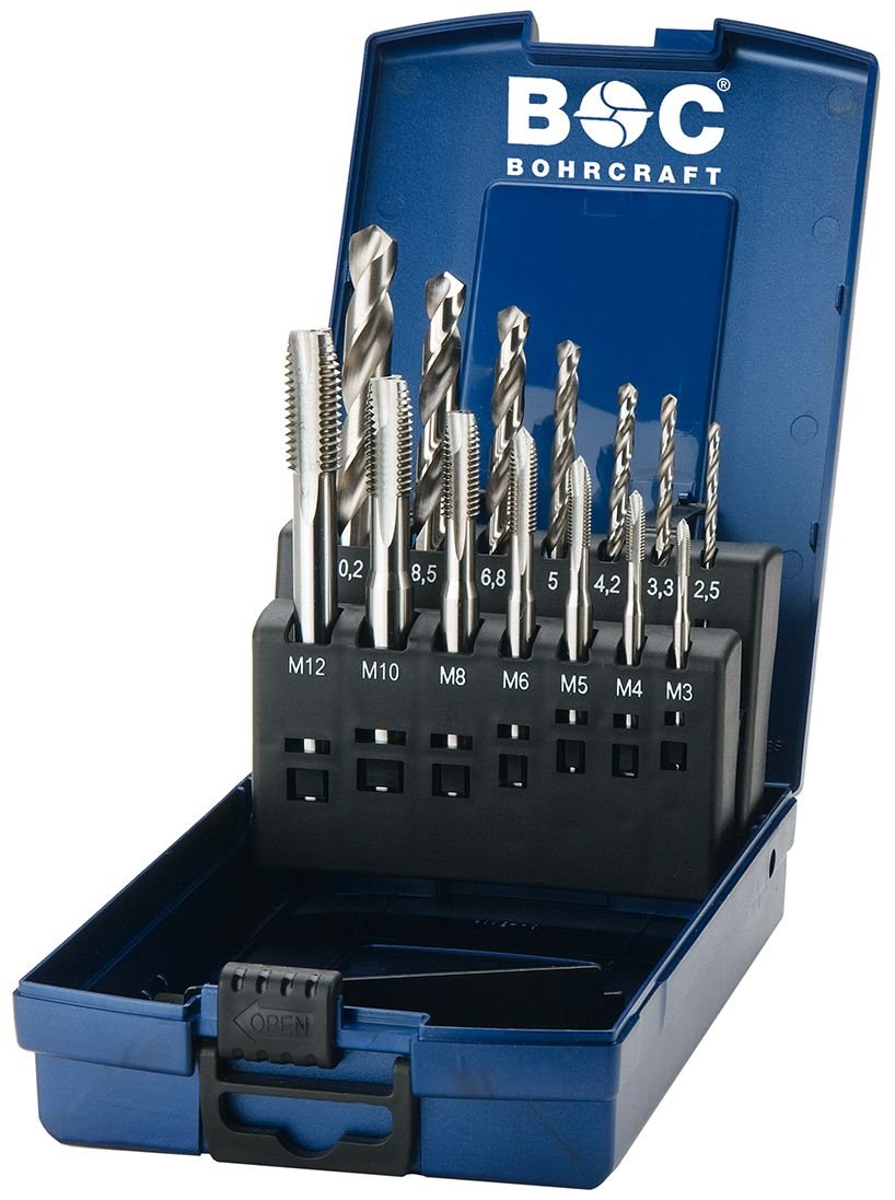 Masch.-Gewindeb. DIN 371/376 HSS-E in ABS-Box 14-tlg.M3-M12 Form B+HSS-G 2,5-10,2 mm/MGB 14G-K