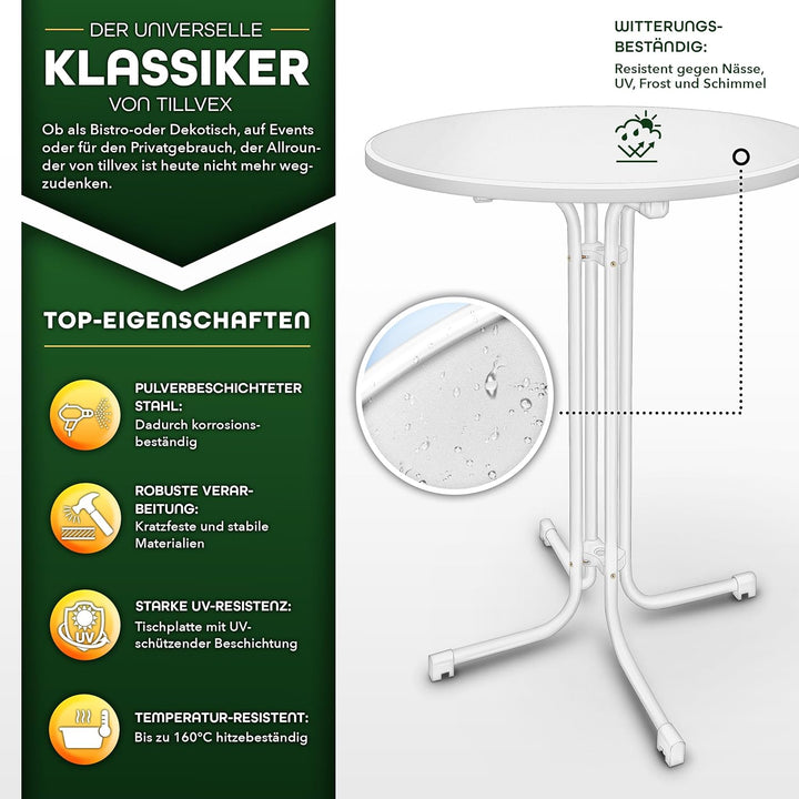 tillvex® Gastro Stehtisch klappbar Ø70cm mit Husse | Bistrotisch FERTIG MONTIERT | Klapptisch rund -