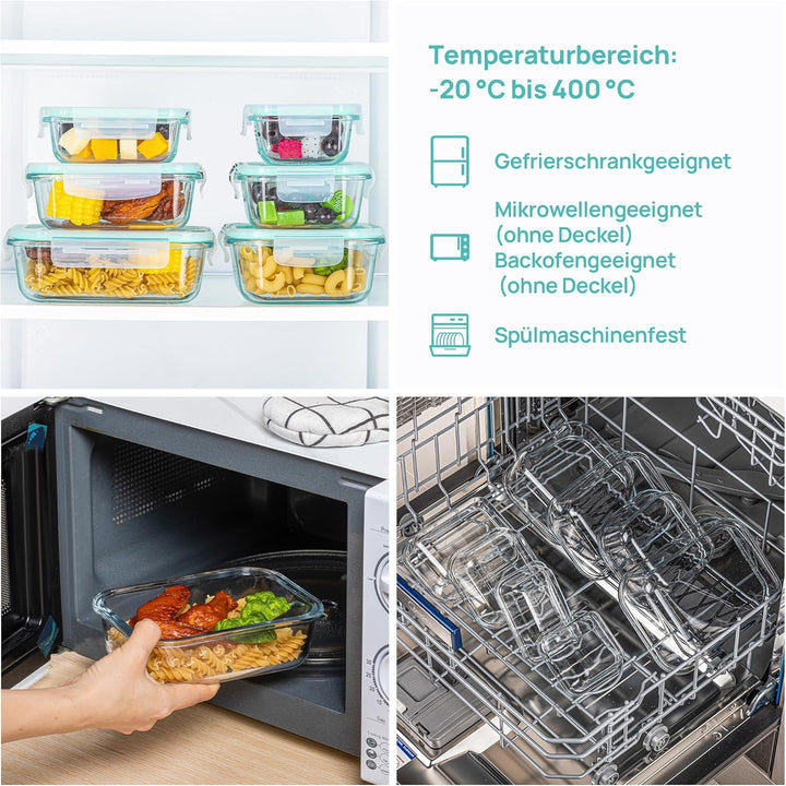 Vtopmart 15 Stück Meal Prep Boxen Glas, Glasdosen mit Deckel Set, Frischhaltedosen Glas mit Auslaufs