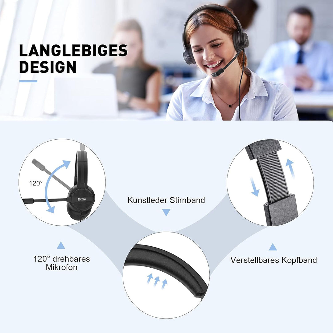 EKSA H12 PC Headset mit Mikrofon, 3,5 mm Business Headset mit Stummschalter & Lautstärkeregler, Klar