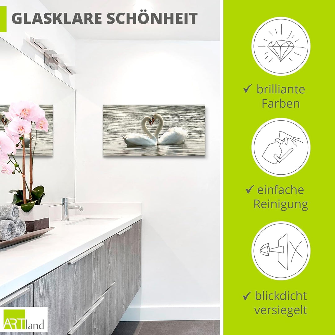 ARTland Glasbilder Wandbild Glas Bild einteilig 100x50 cm Querformat Natur Tiere Vögel Schwäne See W
