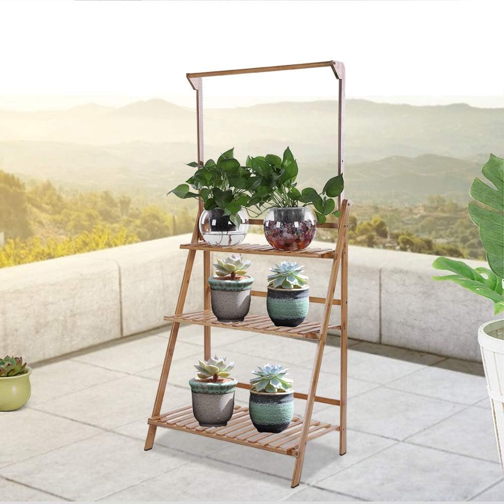 Blumenständer für Innen, Pflanzenständer Bambus Pflanzenregal Pflanzentreppe Outdoor 3 Ebenen Blumen