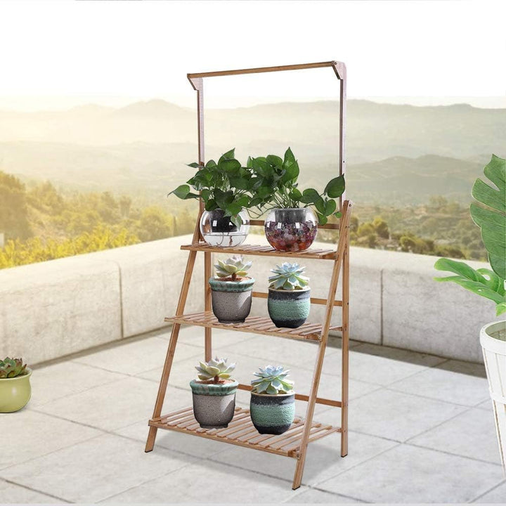 Blumenständer für Innen, Pflanzenständer Bambus Pflanzenregal Pflanzentreppe Outdoor 3 Ebenen Blumen