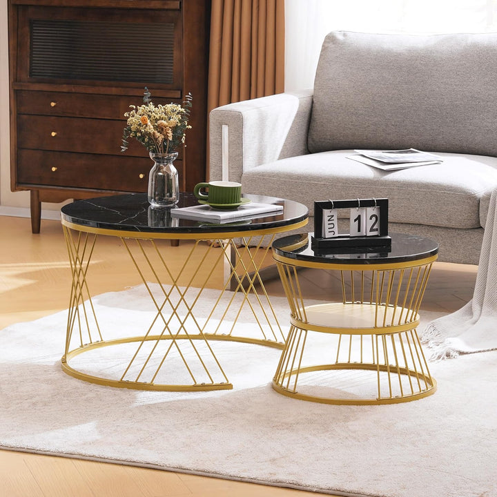 Merax Couchtisch 2er Set, Hochglanz Wohnzimmertisch, Coffee Table mit Stauraum, für Wohnzimmer, Balk