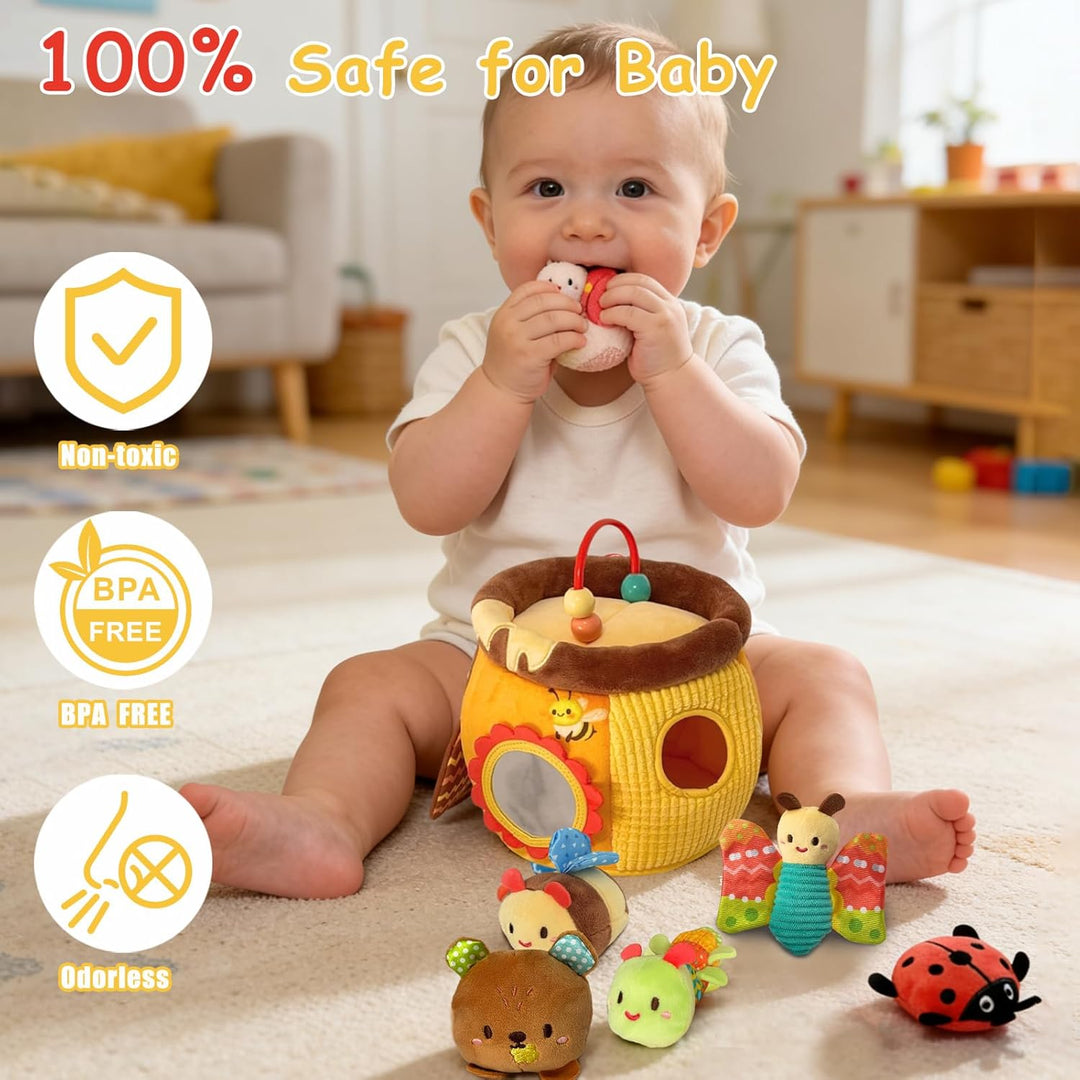 Baby Spielzeug 6-12 Monate, Bienenhaus mit 6 Insekten Montessori Sensorik Plüsch Spielzeug, Mit Spie