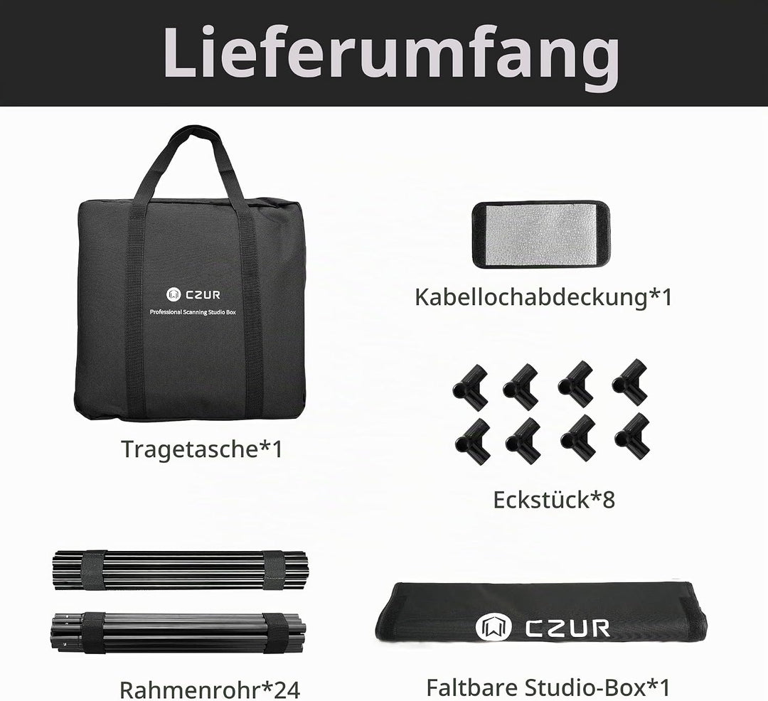 CZUR Fotostudio mit Handtasche, Fotobox Studio Box Scanner-Helfer, 60 * 60 * 60cm, Faltbar &amp; Tragbar