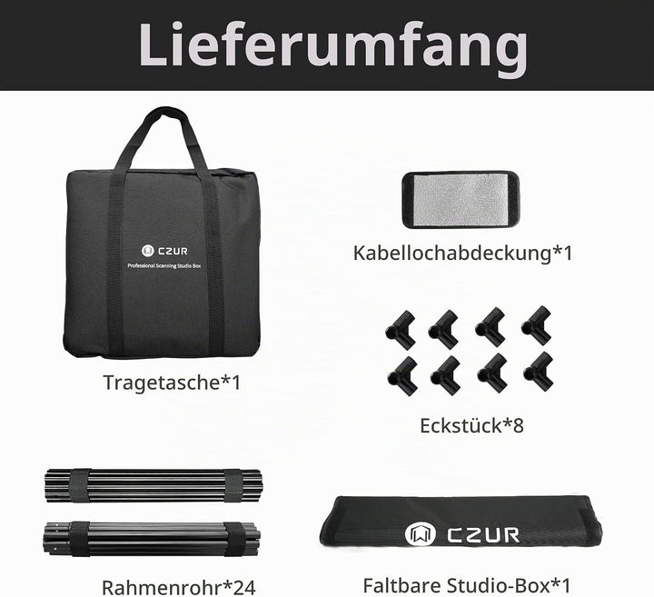 CZUR Fotostudio mit Handtasche, Fotobox Studio Box Scanner-Helfer, 60 * 60 * 60cm, Faltbar &amp; Tragbar