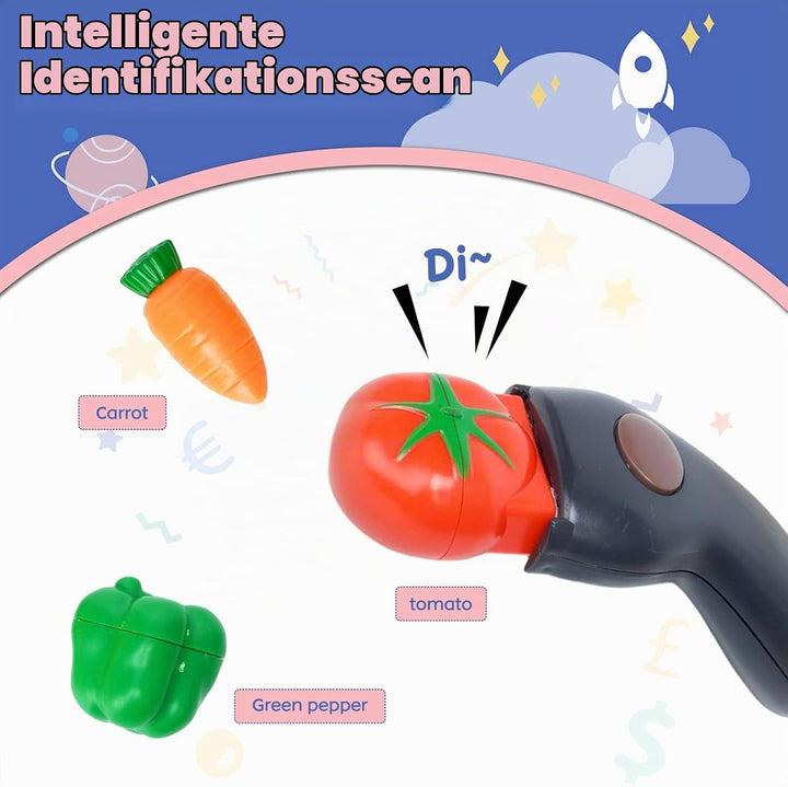 Kinderkasse mit Scanner und Sound,Supermarkt Registrierkasse mit Kreditkarten-Geschenk, Essen, Einka