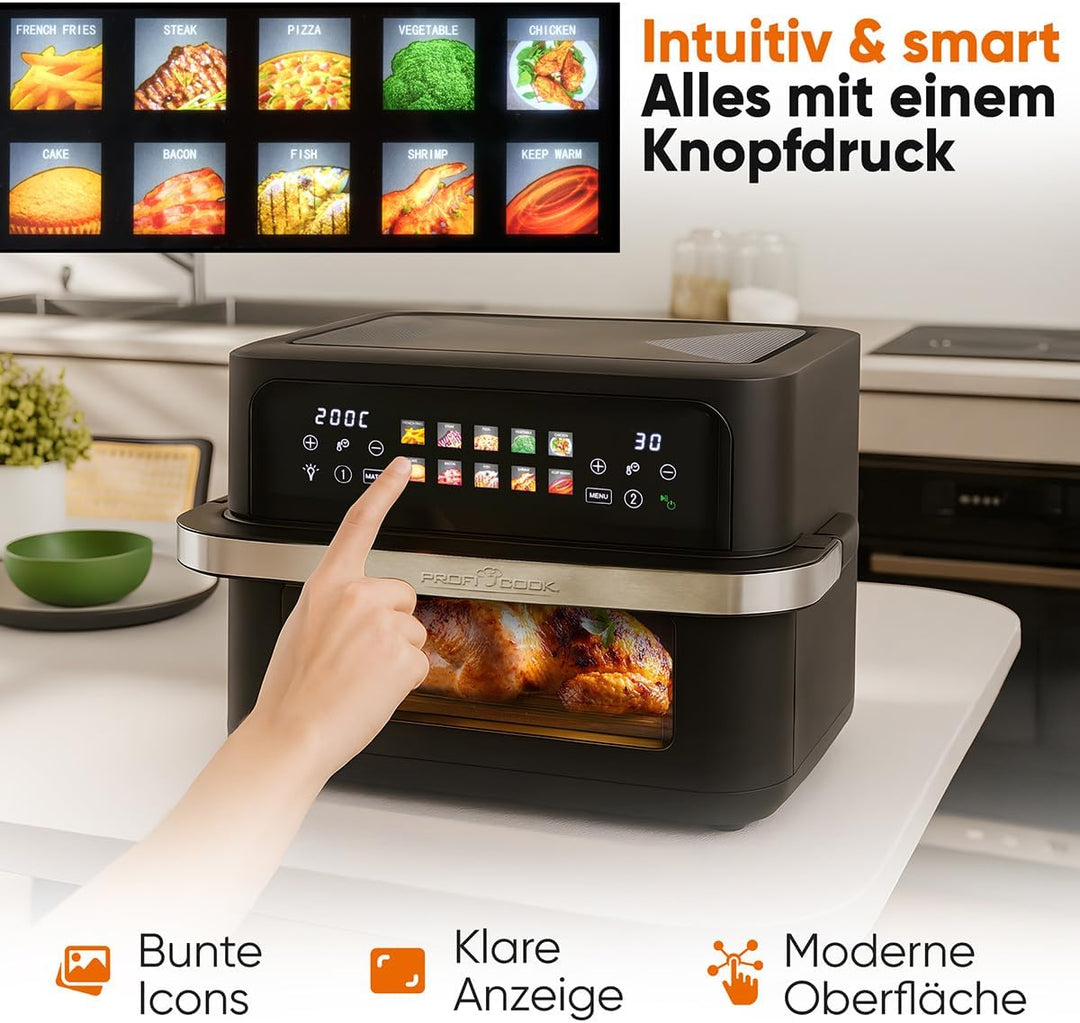 ProfiCook® XXL Heissluftfritteuse | 10L | Öl und Fettfrei | buntes Touch-Display | 2400W Airfryer |