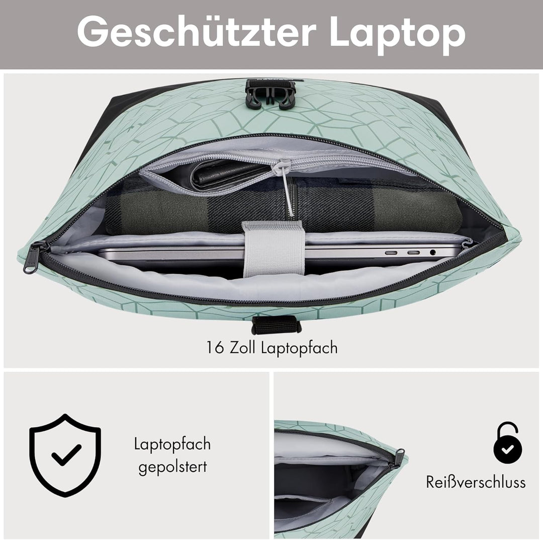 LARKSON Rucksack Damen &amp; Herren Grün - Tammo - Rolltop Daypack für Arbeit Uni Fahrrad - Backpack mit
