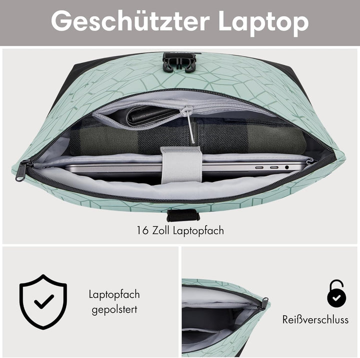 LARKSON Rucksack Damen &amp; Herren Grün - Tammo - Rolltop Daypack für Arbeit Uni Fahrrad - Backpack mit