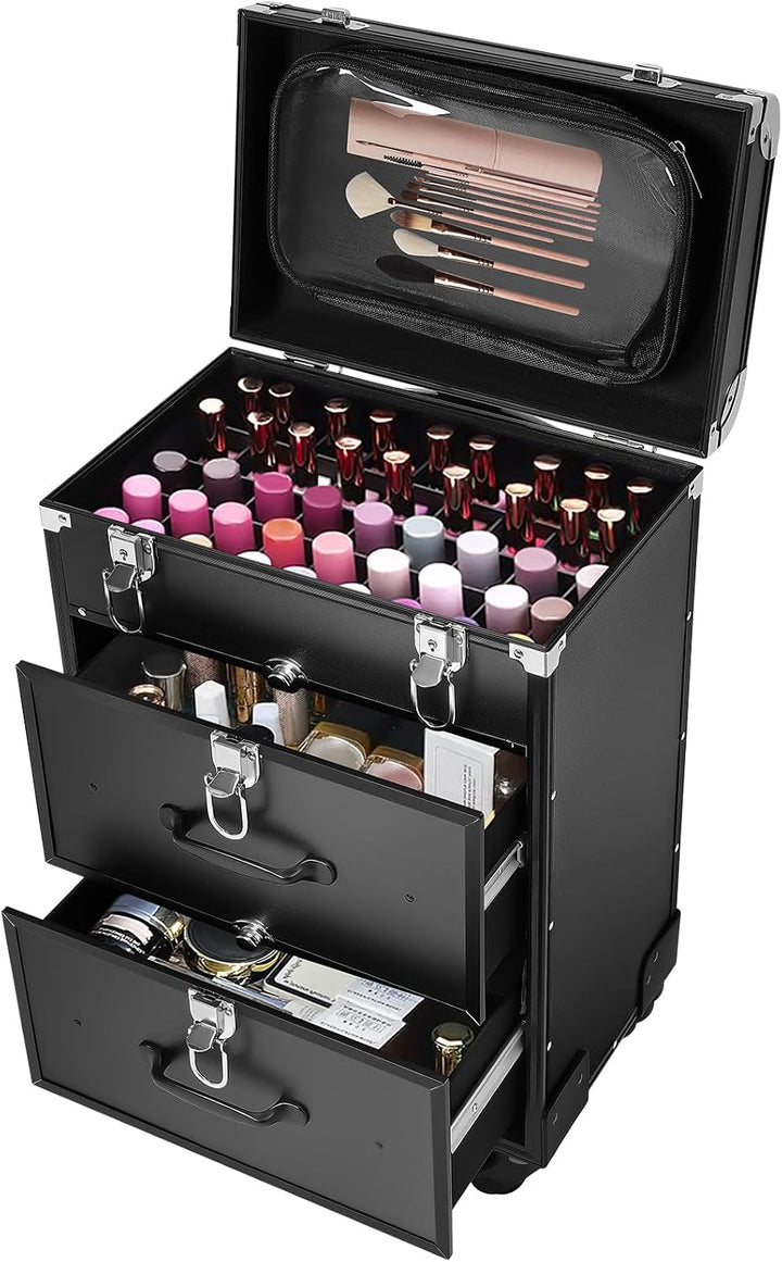 Kosmetikkoffer Trolley, Kosmetikkoffer Schminkkoffer mit 4 Rollen, Friseurkoffer Rollkoffer mit 2 Sc