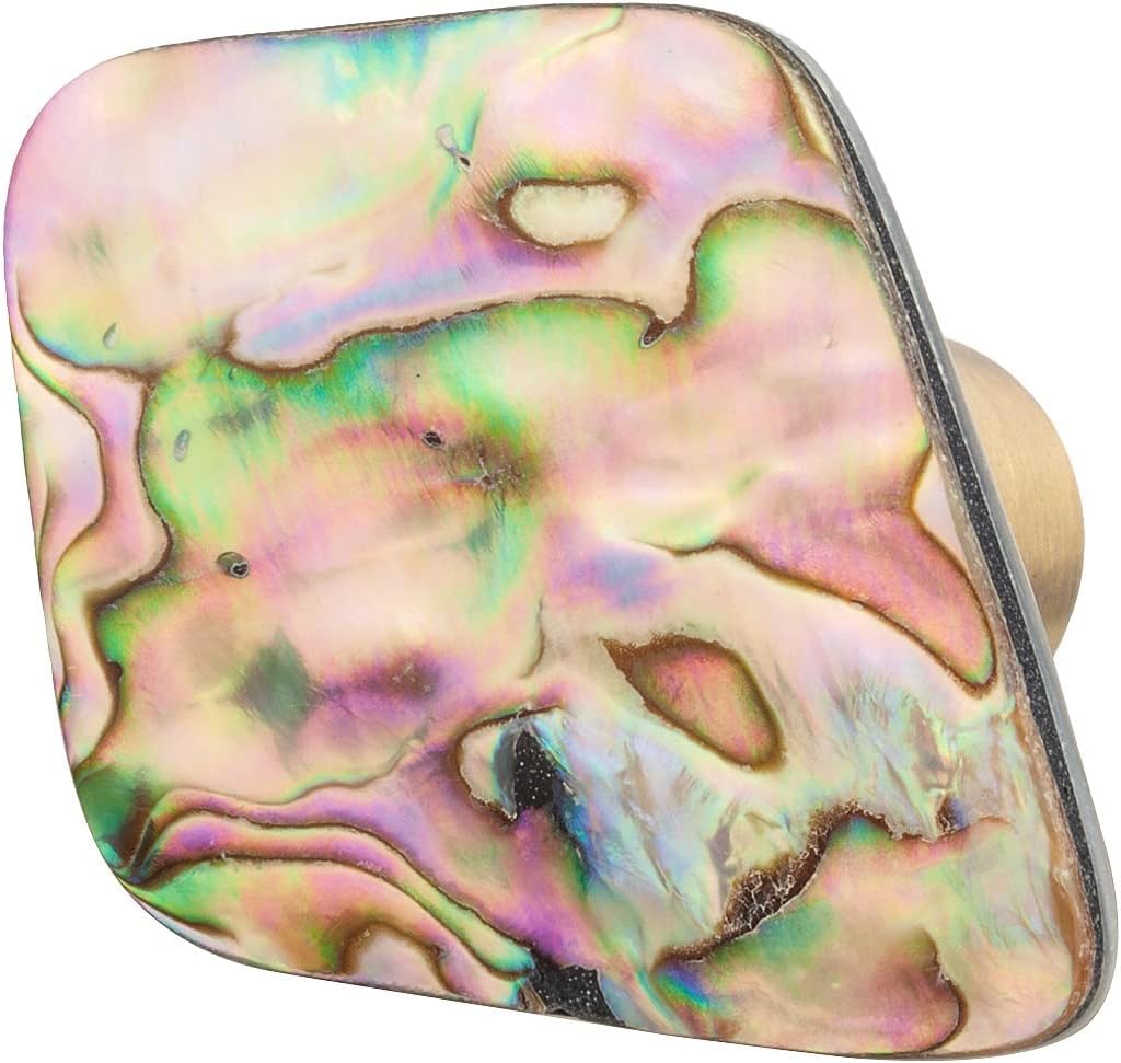 mookaitedecor Satz von 4 Rhombus Form Abalone Shell Cabinet Knobs mit Schrauben, dekorative Stein zi