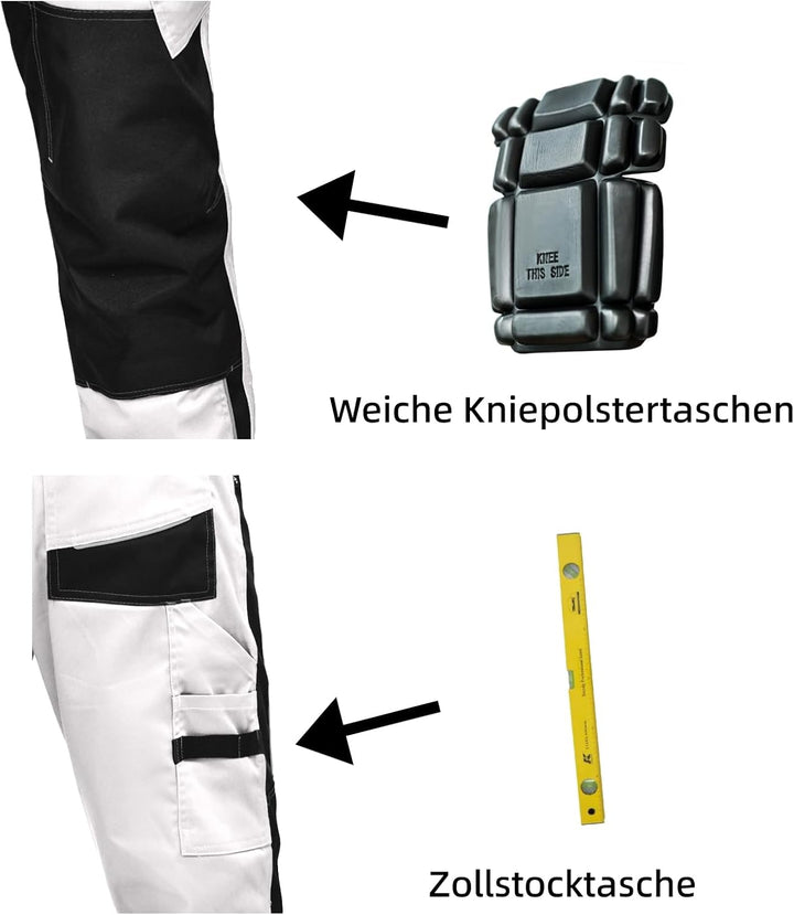 WORK IDEA Herren Stretch-Arbeitshose mit zahlreichen Taschen und Werkzeugtaschen Weiss 42, Weiss 42