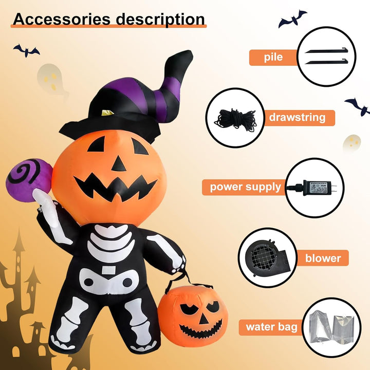 OHMG 180cm Halloween Aufblasbar Dekoration mit LED-Lichtern,Halloween Deko Aufblasbarer Kürbis Spinn
