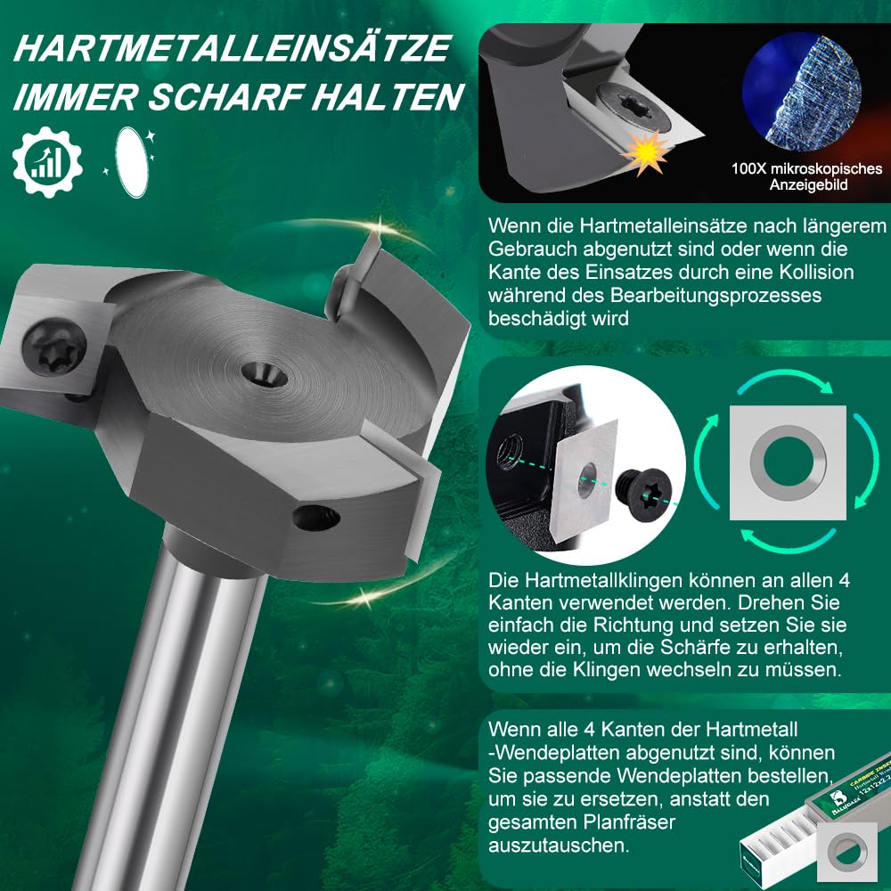 BALUGAEA Oberfräse Planfräser 12mm Schaft 60mm Durchmesser Flächenfräser mit Wendeplatten Hobelfräse