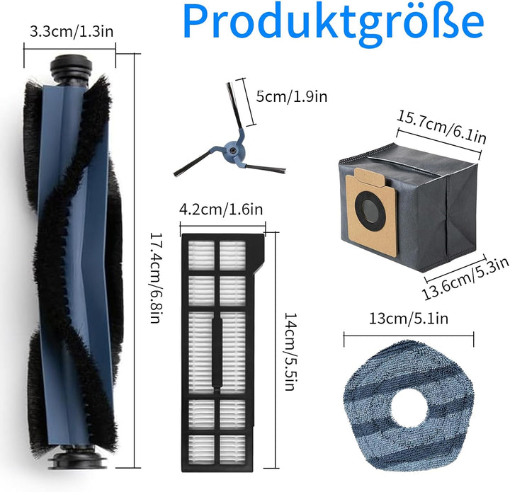 19 Stück X10 Pro Zubehörset für eufy X10 Pro Omni Saugroboter,1 Hauptbürste, 4 Seitenbürsten, 4 HEPA
