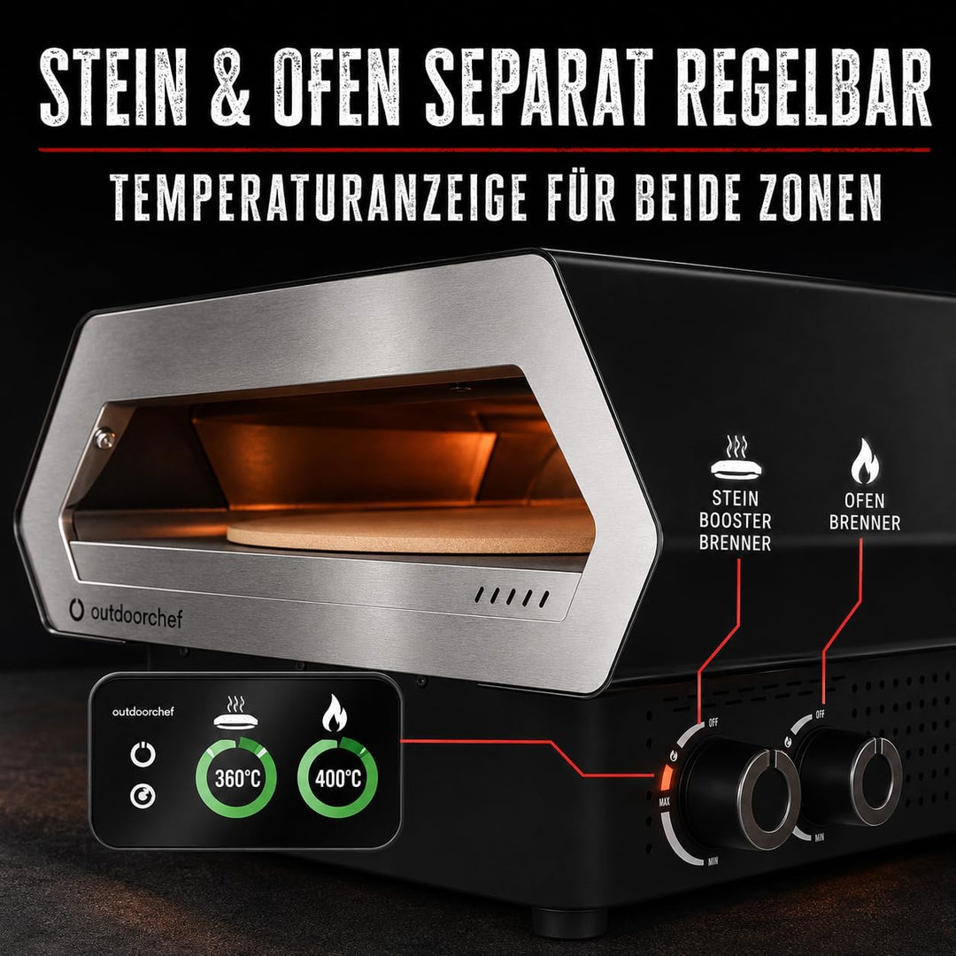 Outdoorchef PRISMO 420 G Gas-Pizzaofen – bis 450 °C, automatisch rotierender Pizzastein Ø 42 cm, Boo