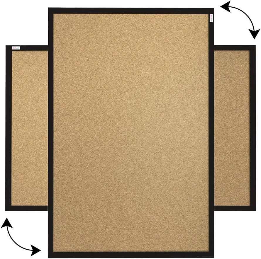 ALLboards Pinnwand mit Schwarzer Holz Rahmen 60x40cm Korktafel Korkwand Pinnwand Kork Farbiger Natur