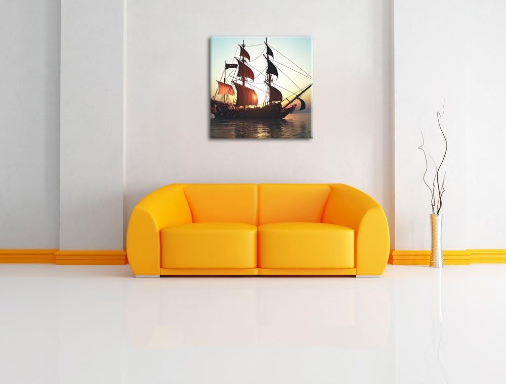Pixxprint Altes Segelschiff 70x70cm Leinwandbild Wandbild Kunstdruck, 70x70