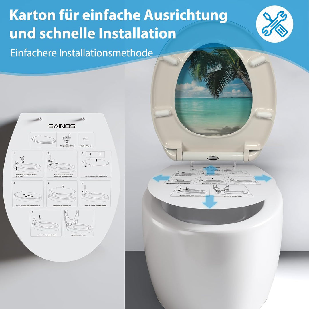 Duroplast-Toilettensitz, O-förmiger Toilettendeckel mit Soft-Close-Mechanismus, Edelstahlscharnier,