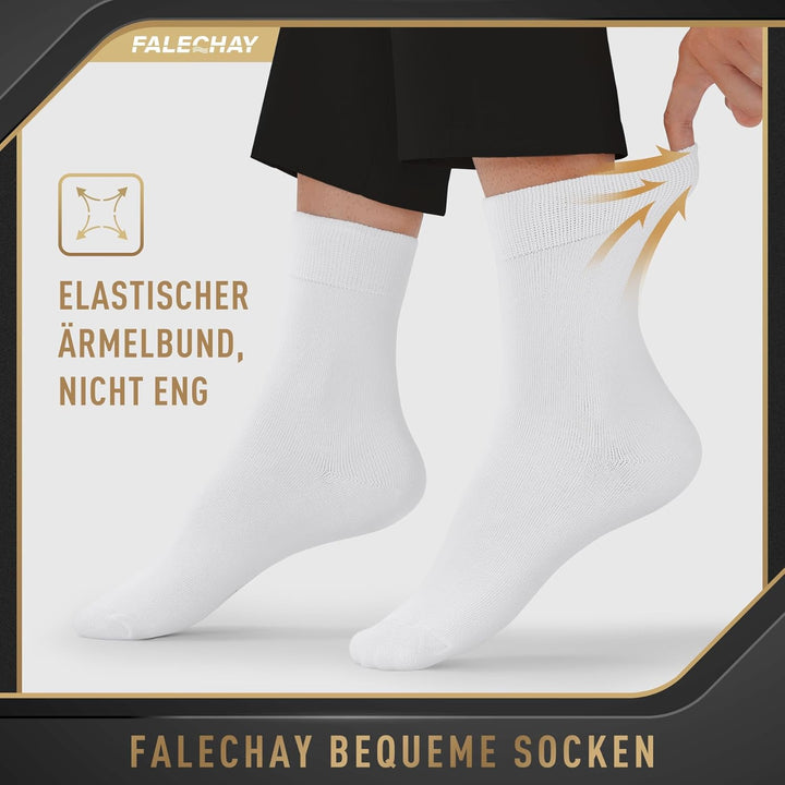 Falechay Herren Socken 12 Paar Sportsocken Classic Schwarz Atmungsaktive Baumwolle 35-38 Weiss*12, 3