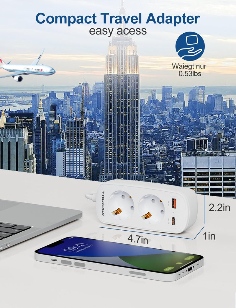 USA Adapter Steckdose, Reiseadapter mit PD20W USB Schnellladung, Deutsch zu US Adapter Steckdose 2-F