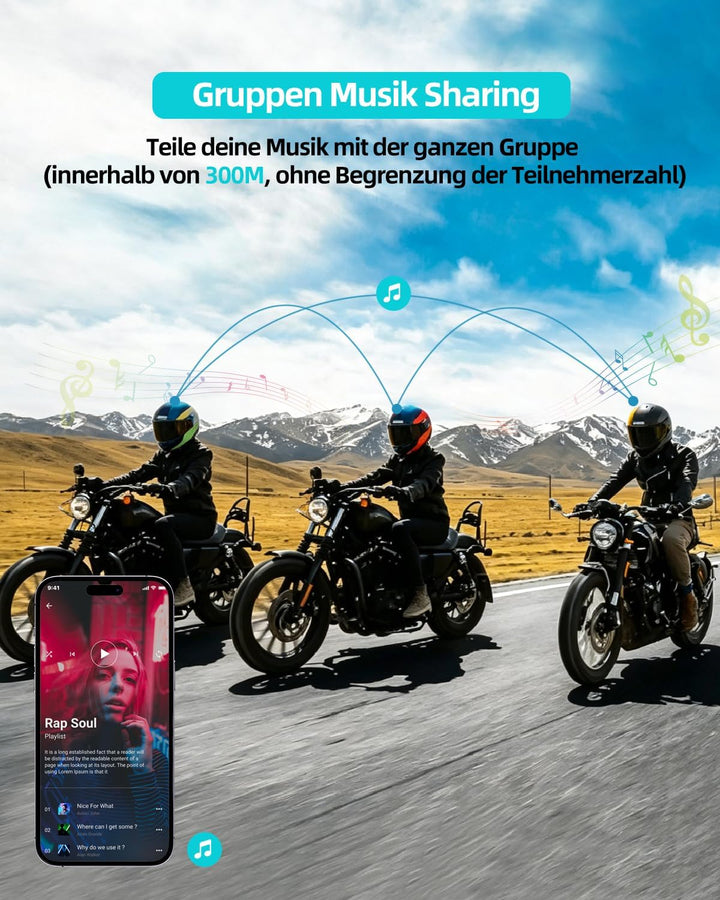 BLAISE V6 Plus Motorrad Bluetooth Headset, Helm Kommunikationssystem für 2 bis zu 6 Personen in Reic