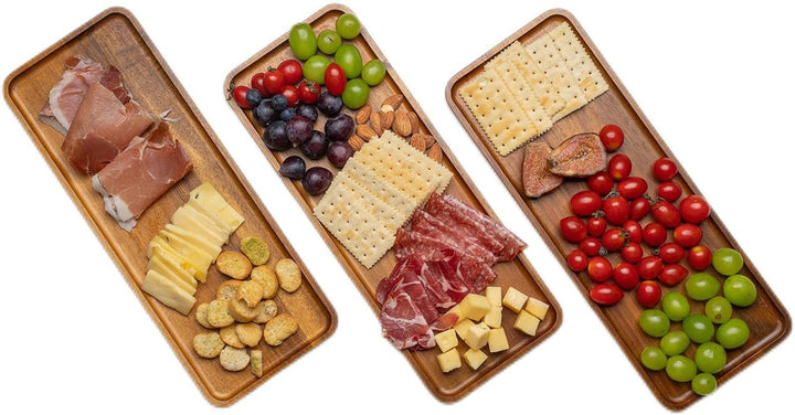 Holztablett Deko Tablett Holz 3 Stück - Serviertablett aus Akazienholz 36x14 cm - Holz Tablett Dekot