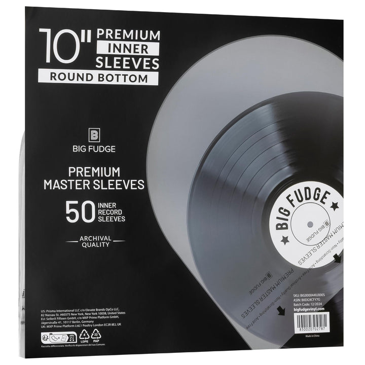 Big Fudge 50er Pack 10 Zoll Schallplatten Innen Hüllen - 50x 10 Schallplatten LP Aufbewahrung Schutz