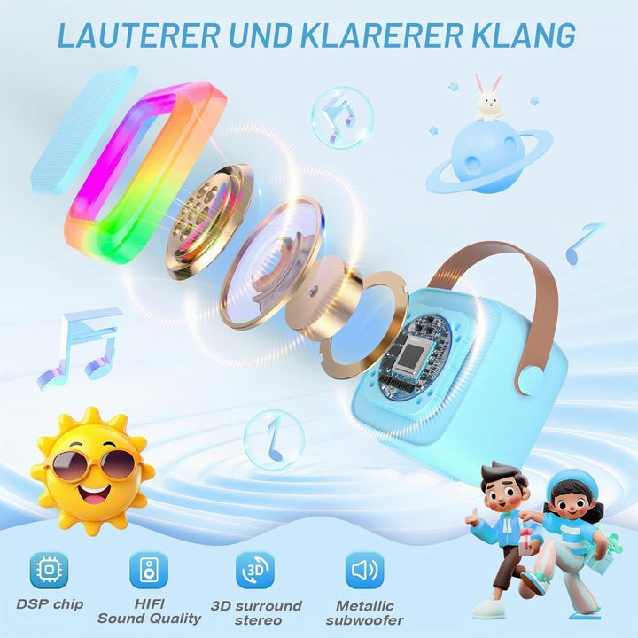 Karaoke Maschine für Kinder mit 2 Bluetooth Mikrofonen,Tragbare Kinder Karaoke-Lautsprecher,Mini Blu