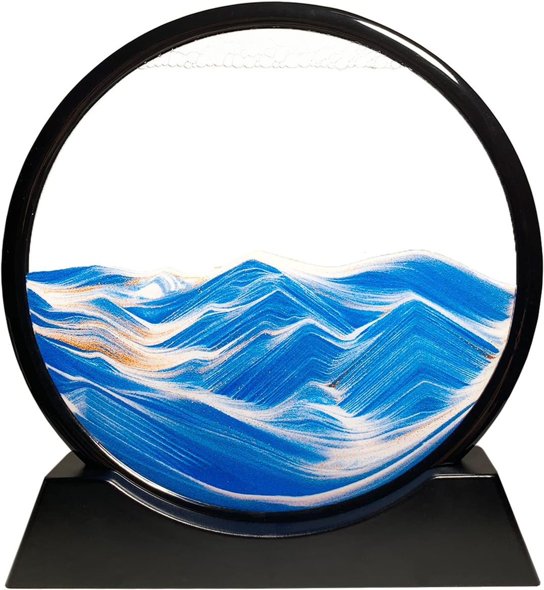Fliessende Sandmalerei - Dynamisch 3D Sandbilder zum Drehen, Bewegliche Sandkunst runder Glas Rahmen