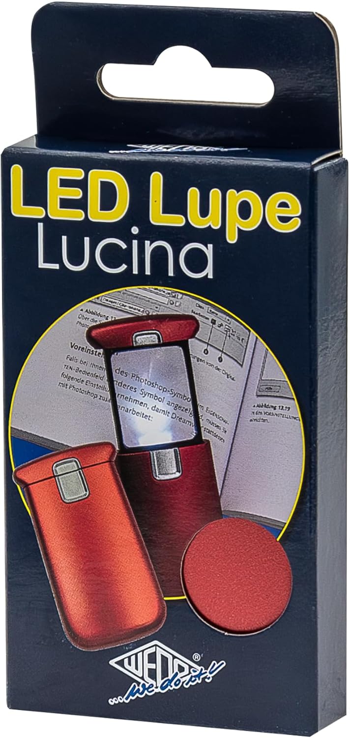 WEDO LED-Lupe Lucina – Taschenlupe mit 3-Fach Vergrösserung, Licht & Batterie, rot, Rot