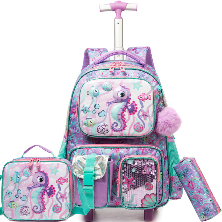 HTgroce Schulranzen Trolley Mädchen Meerjungfrau Rolling Backpack for Girls Einhorn Rucksack Mit Rol