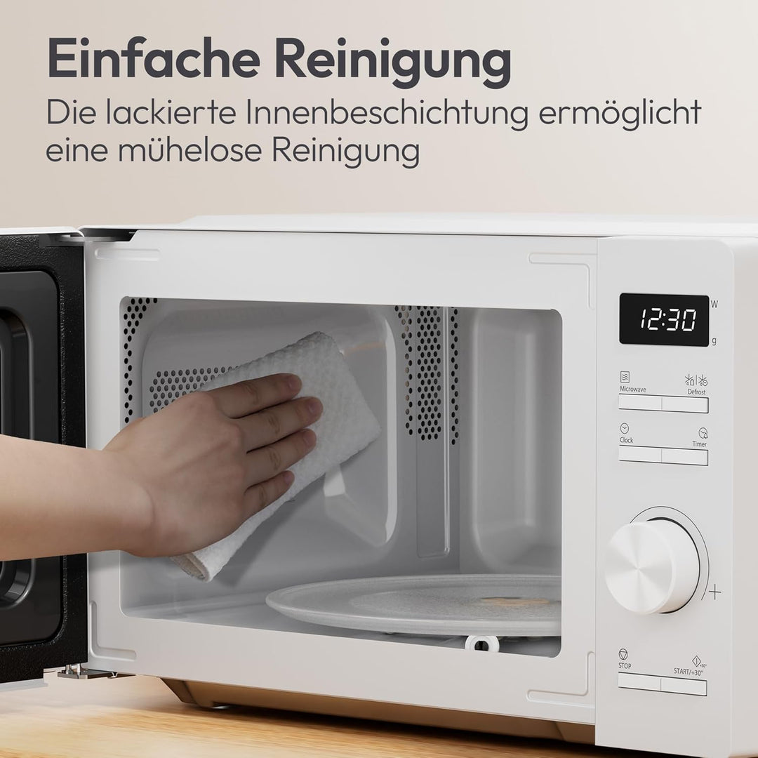 Candy Mikrowelle freistehend bis 700 Watt, Mikrowellengerät mit Drehteller, 5 Leistungsstufen, 8 Aut