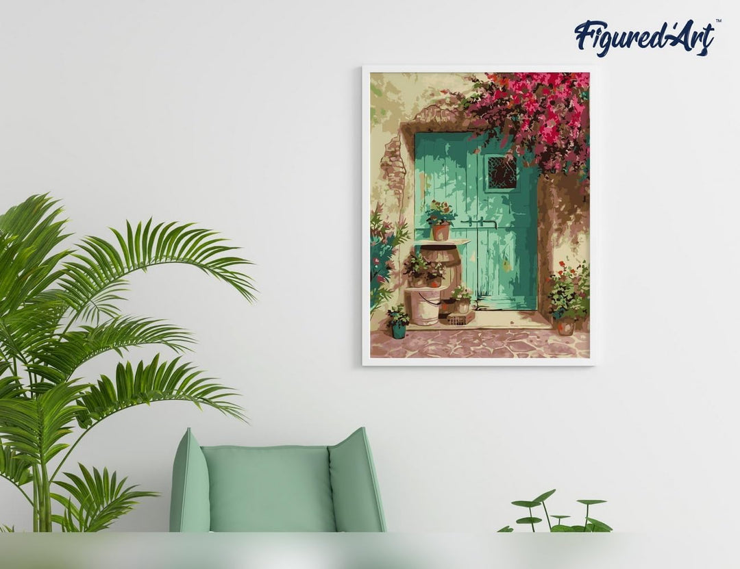 Figured'Art Malen Nach Zahlen Erwachsene Mit Rahmen Eingang mit Blumen - Paint by Numbers Basteln DI