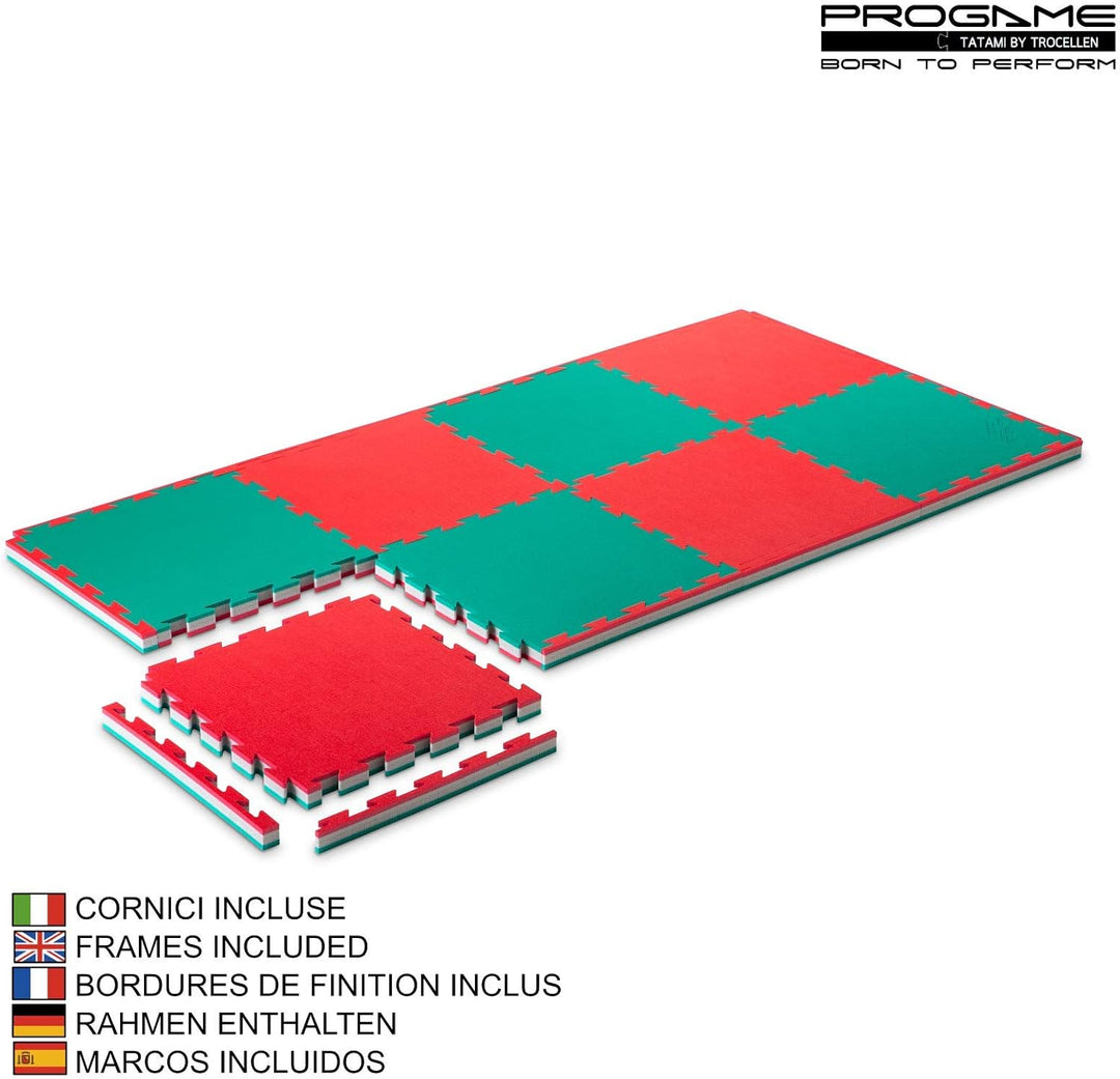 ProGame Kit 8 Stück Tatami Matte 4 cm PERFORMANCE-HOME 50x50 cm Judomatte Grün/Rot