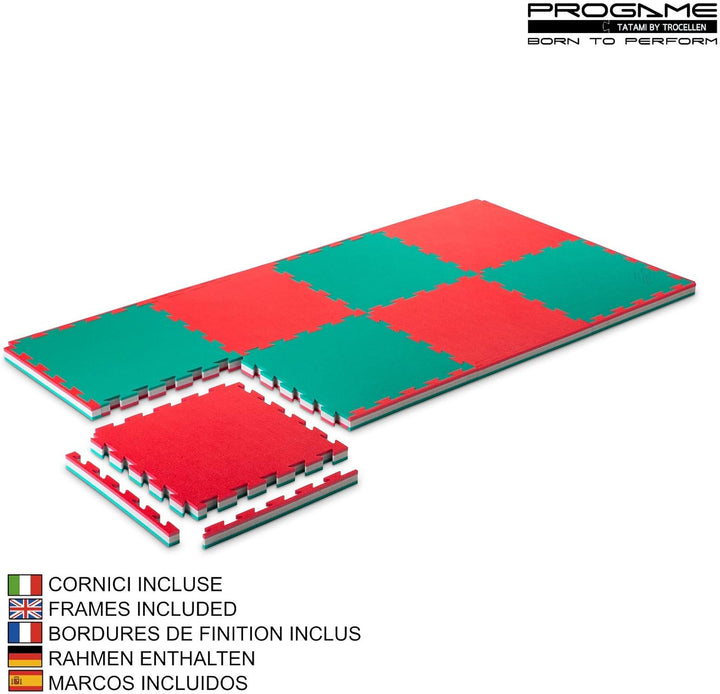 ProGame Kit 8 Stück Tatami Matte 4 cm PERFORMANCE-HOME 50x50 cm Judomatte Grün/Rot