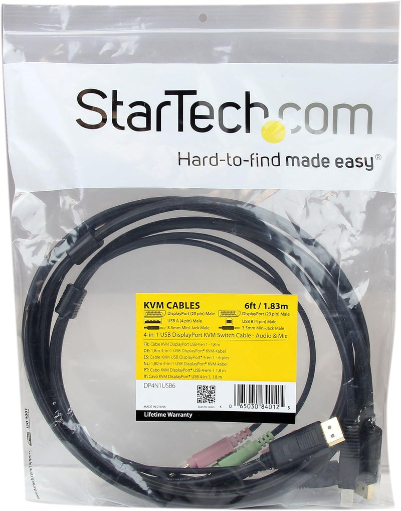 StarTech.com 1,8m 4-in-1 USB DisplayPort® KVM-Switch Kabel mit Audio und Mikrofon 6ft - DisplayPort