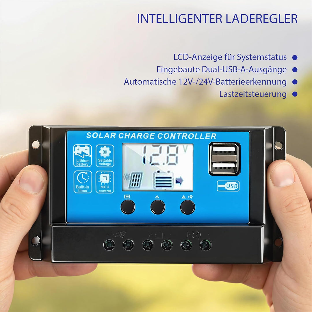 HOMCOM Solarpanel 100W 18V Tragbares Outdoor Solarladegerät mit 2 USB, LCD-Anzeige IP67 Wasserdicht
