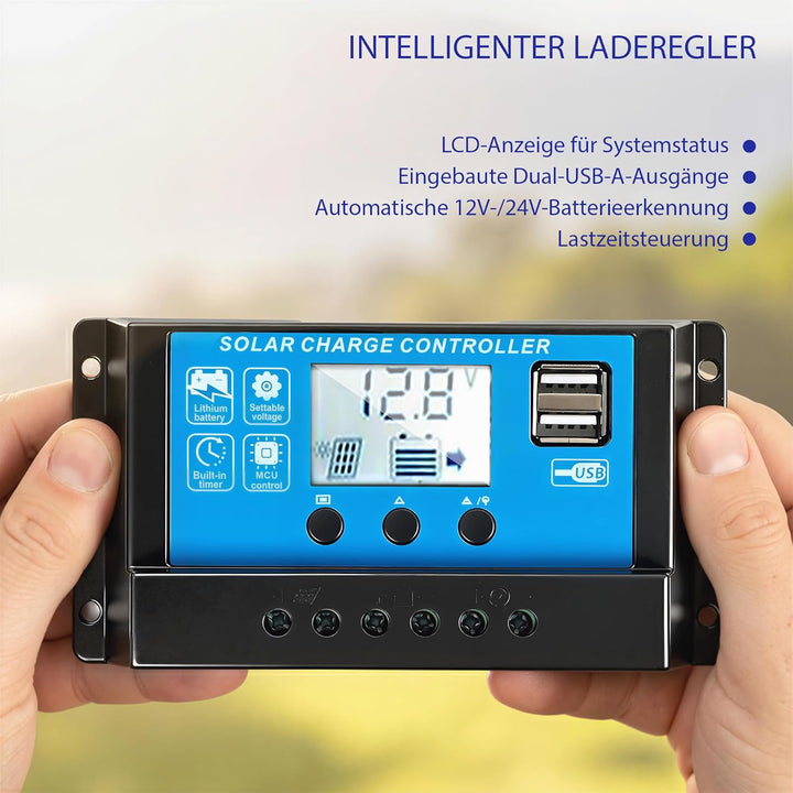 HOMCOM Solarpanel 100W 18V Tragbares Outdoor Solarladegerät mit 2 USB, LCD-Anzeige IP67 Wasserdicht