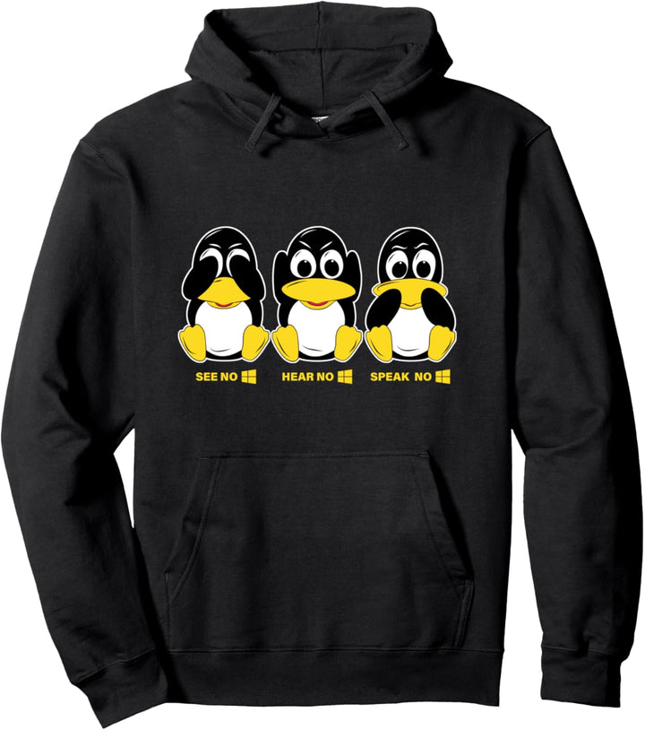 3 Linux Pinguine höre sehen sprechen kein Win Informatiker Pullover Hoodie