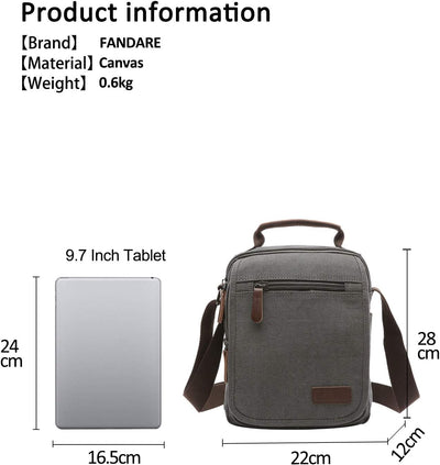 FANDARE Leinwand Umhängetasche Schultertasche Kuriertasche Canvas Messenger Bag für Herren Damen Kle