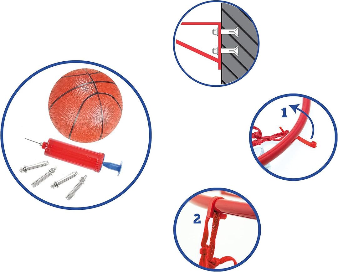 Teorema Basketballkorb aus Metall mit Netz, Durchmesser 42 cm, Ball mit 20 cm und Luftblase, Unisex,