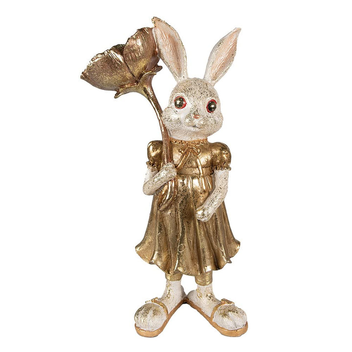 Clayre & Eef Figur Kaninchen 16x12x32 cm Goldfarbig Polyresin Wohnaccessoires