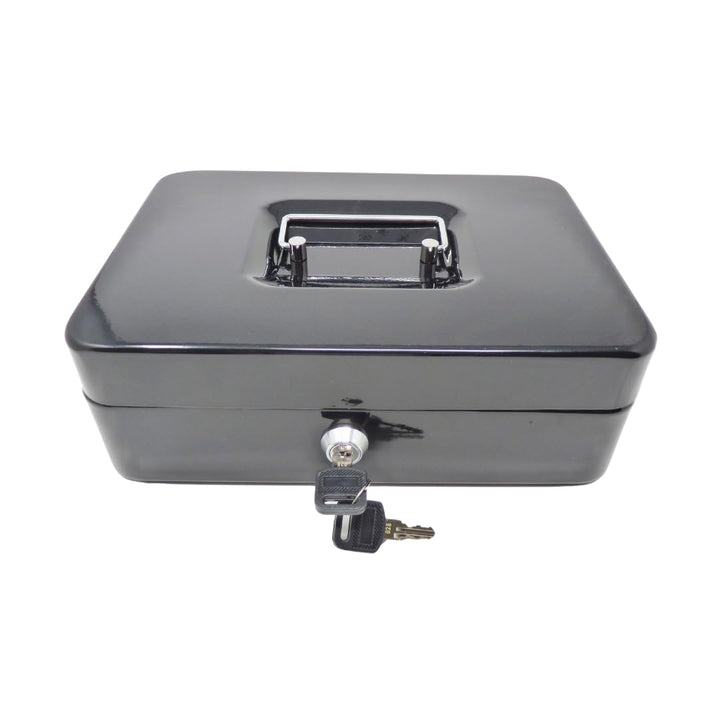 Geldkassette aus Metall - Schwarz mit Münzeinsatz - 250 x 180 x 90 mm, Schwarz