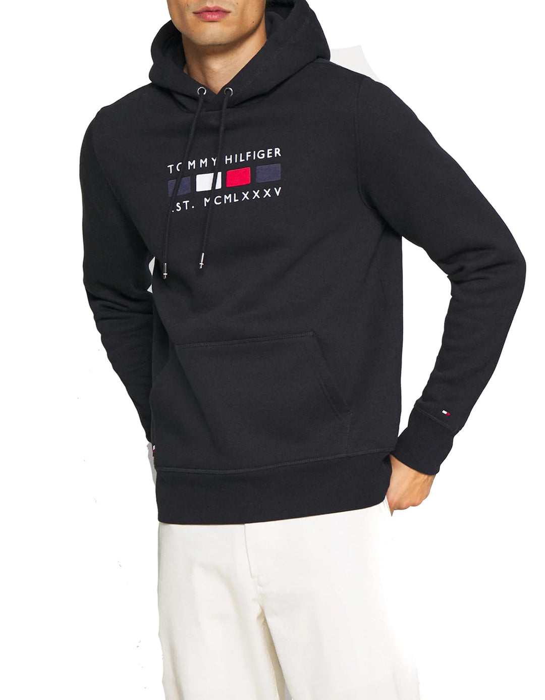 Tommy Hilfiger Langarm Hoodie Kapuze Logo-Details Uni weinrot M Blau, M Blau