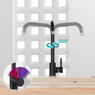 Wasserhahn Küche Schwarz, Ulytid Hochdruck Küchenarmatur 360° Drehung, L-Form Mischbatterie Spültisc