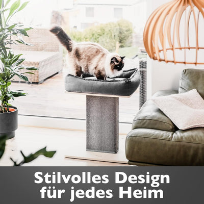 Nemmy Premium Kratzbaum klein grau | Stabiler Kratzstamm extra breit | Katzenbett mit Kissen | Katze