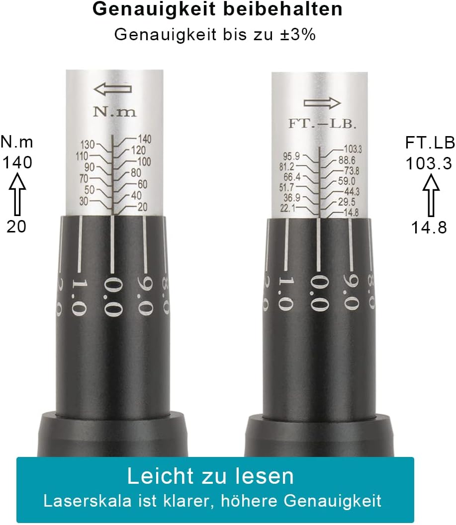 Awang Drehmomentschlüssel 3/8",20-140 Nm Auto Motorrad Fahrrad Drehmomentschlüssel Set,±3% Fehlerg